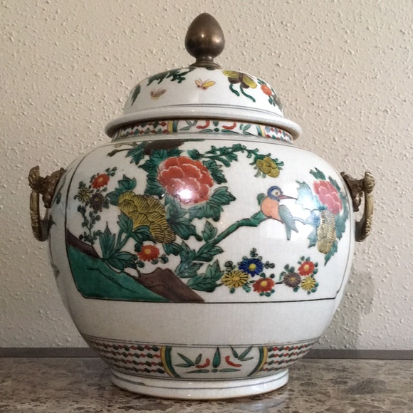 Vintage Other - Large Ginger Jar | Brass & Ceramic 12” Tall